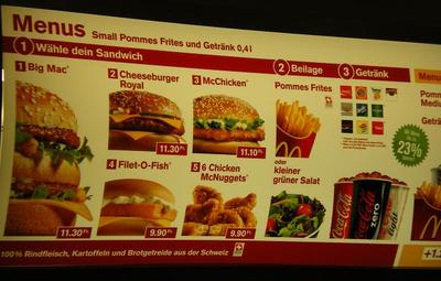 McDonald's menu in Switzerland