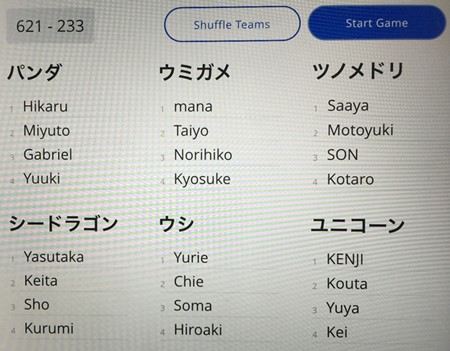 Figure 1. Screenshot of Quizlet Live team names
