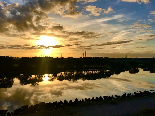 Sunrise over the Edo River in Tokyo, Japan