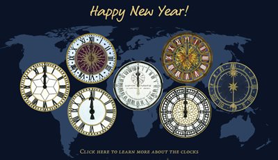 New Year's animated greeting card world clocks