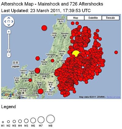 USGS Japan earthquake aftershock map