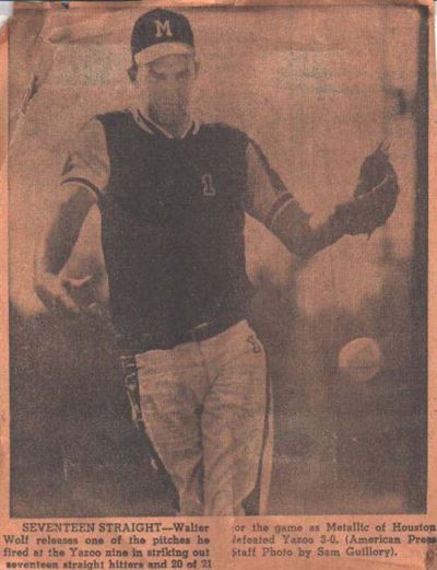 Walter Wolff, softball pitcher, Lake Charles, Louisiana
