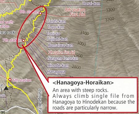 Yoshida Trail hazardous places - Hanagoya to Horaikan