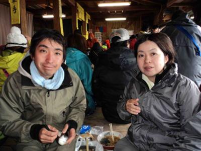 Masaya and Naomi Enjoying Soba at the Mt. Fuji Summit