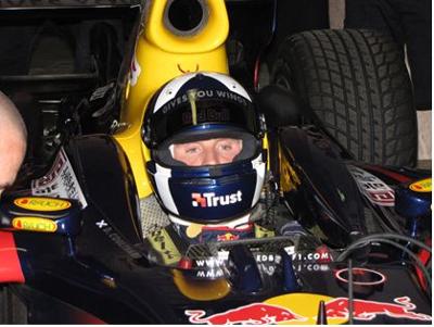 His helmet has been designed like the Scottish flag